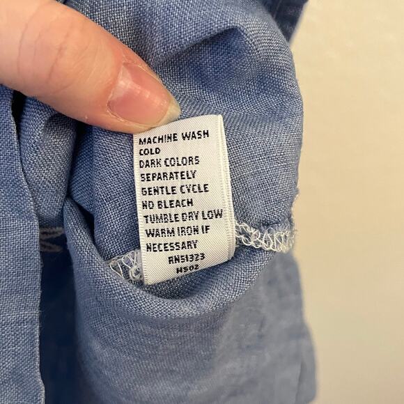 VTG Josephine Chaus 100% Linen Embroidery Button Up Shirt L Blue Coastal Grandma - Picture 9 of 13